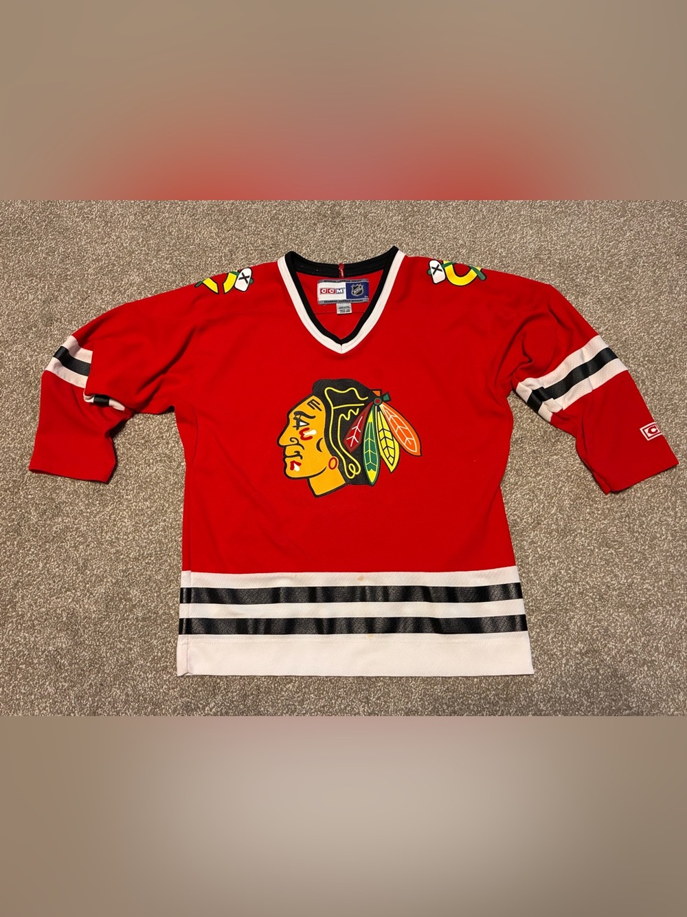 Vintage Chicago Blackhawks Jersey Youth Boys Large L/XL Red CCM NHL Hockey